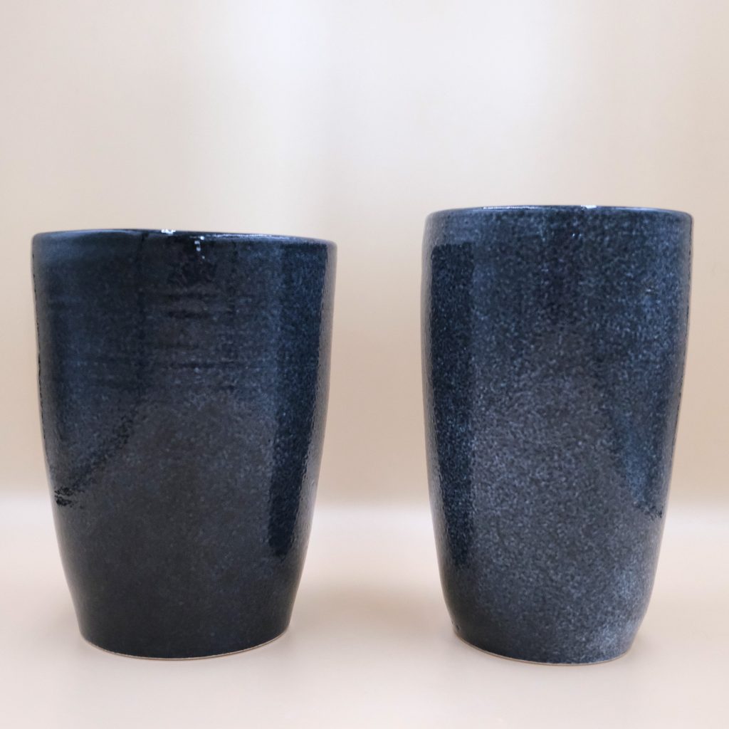 Dark Knight Diptych, a pair of dark glazed vessels